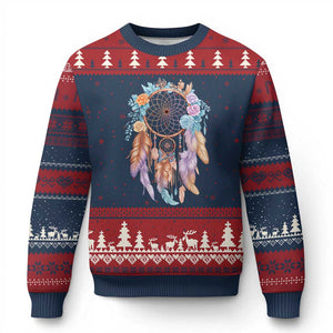 Dream Catcher Colorful Boho Floral Feather Graphic Ugly Christmas Sweater