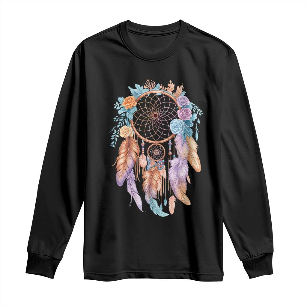 Dream Catcher Colorful Boho Floral Feather Graphic Long Sleeve Shirt TS12 Black Print Your Wear