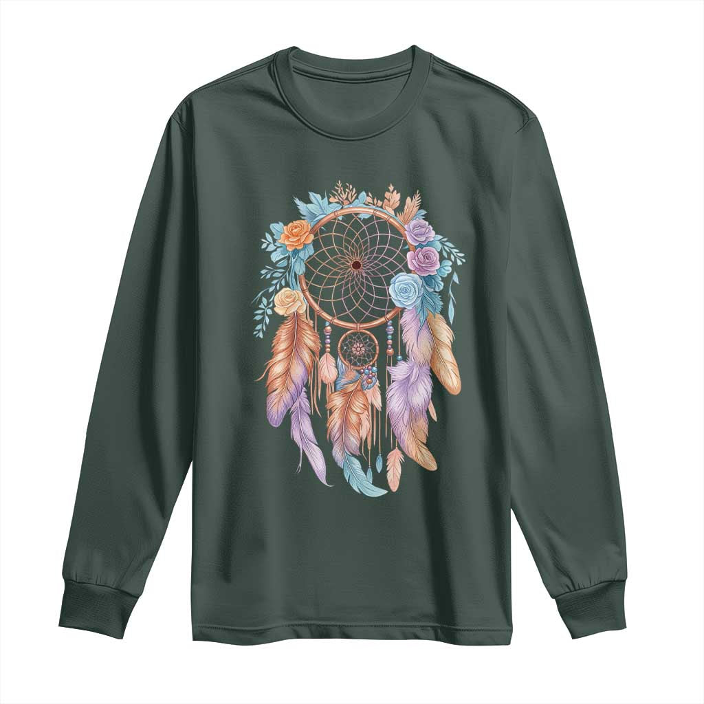 Dream Catcher Colorful Boho Floral Feather Graphic Long Sleeve Shirt