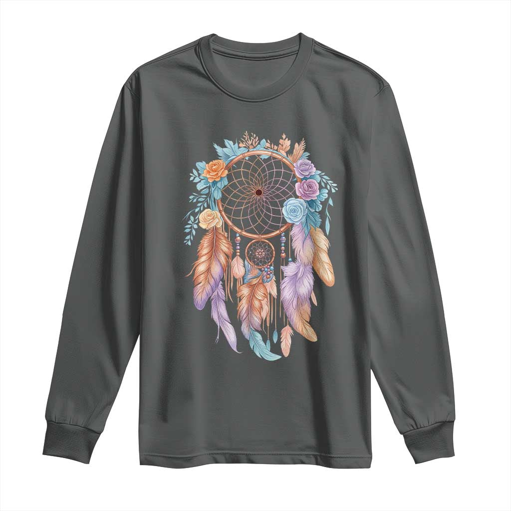 Dream Catcher Colorful Boho Floral Feather Graphic Long Sleeve Shirt