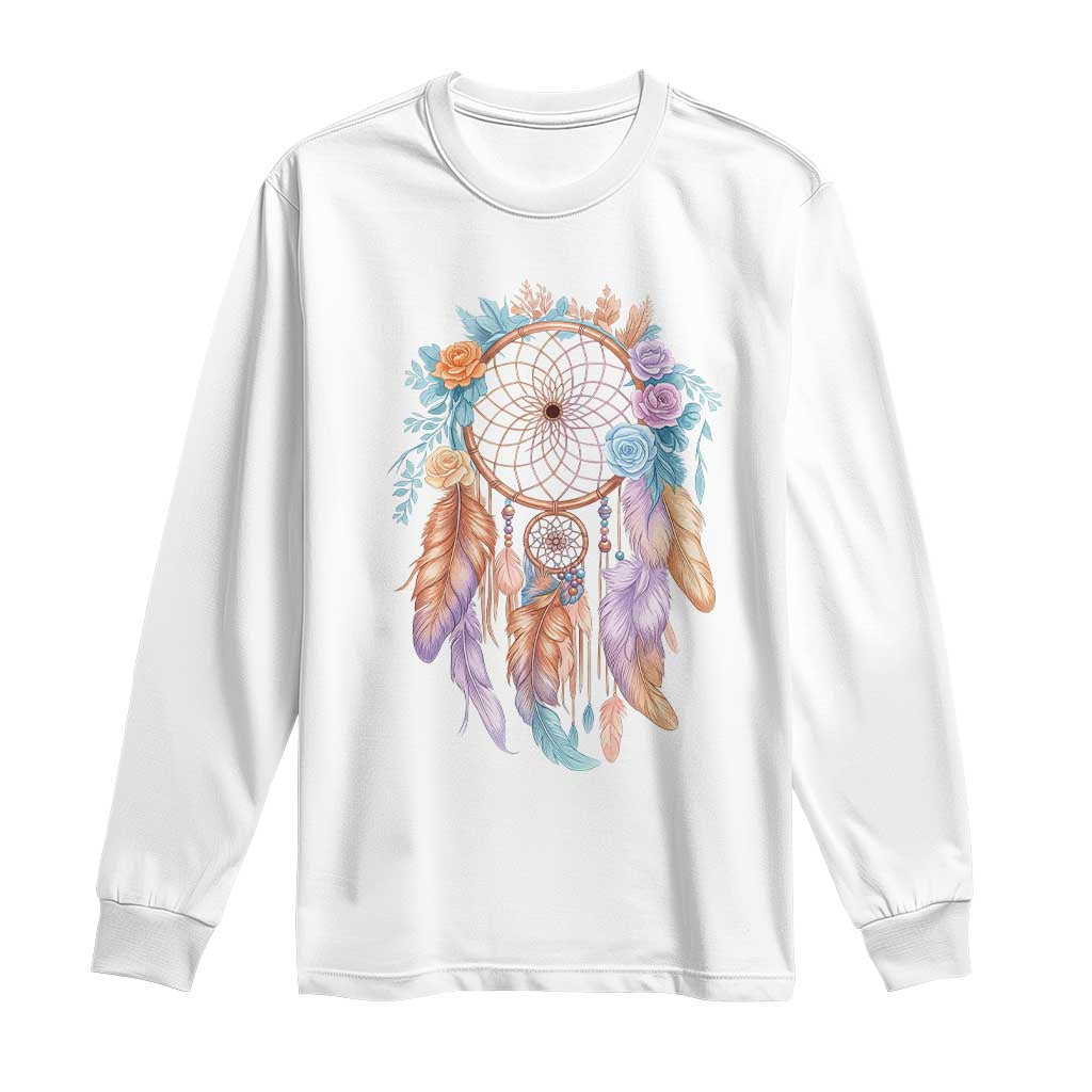 Dream Catcher Colorful Boho Floral Feather Graphic Long Sleeve Shirt