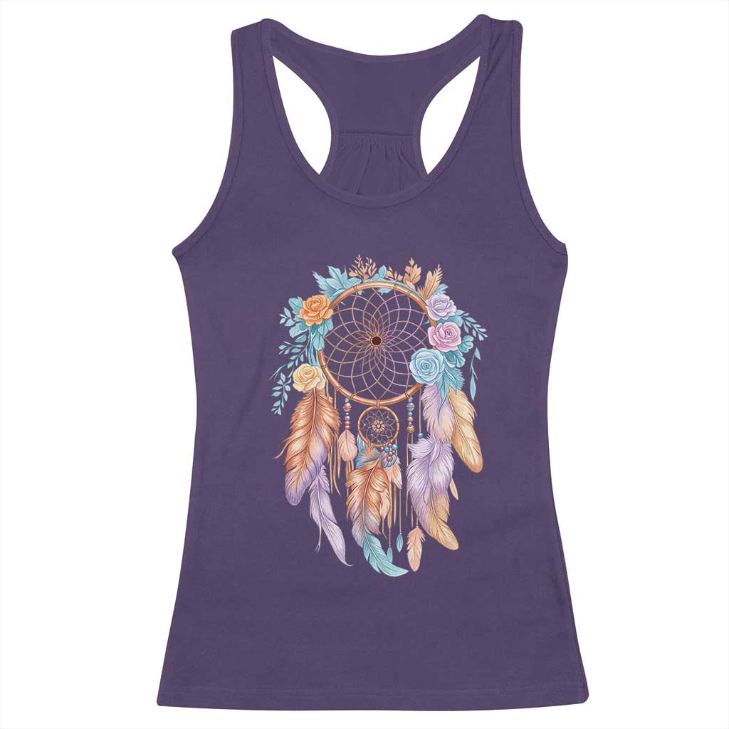 Dream Catcher Colorful Boho Floral Feather Graphic Racerback Tank Top