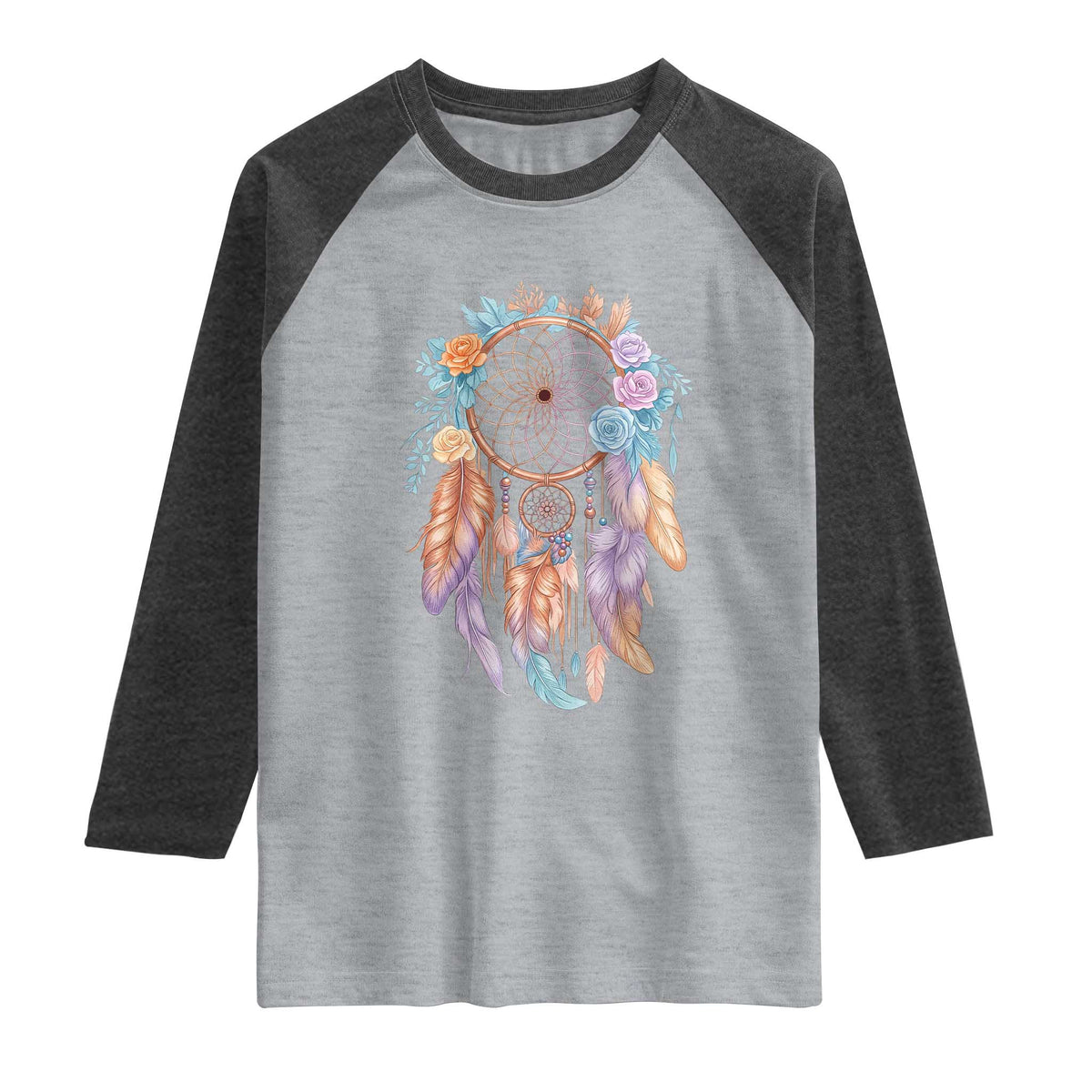 Dream Catcher Colorful Boho Floral Feather Graphic Raglan Shirt