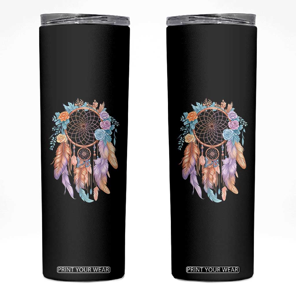 Dream Catcher Colorful Boho Floral Feather Graphic Skinny Tumbler TS12 Black Print Your Wear