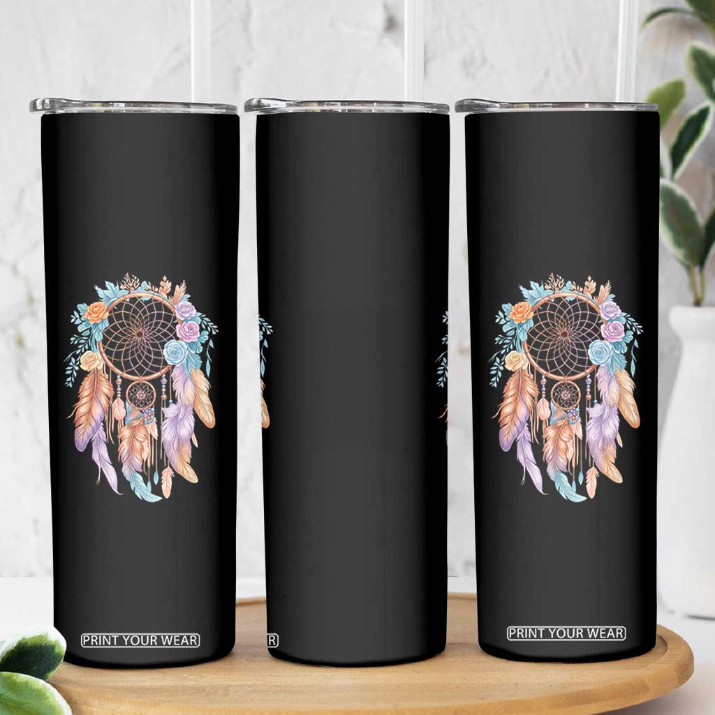 Dream Catcher Colorful Boho Floral Feather Graphic Skinny Tumbler