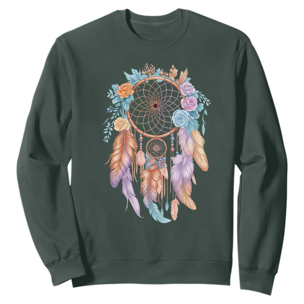 Dream Catcher Colorful Boho Floral Feather Graphic Sweatshirt