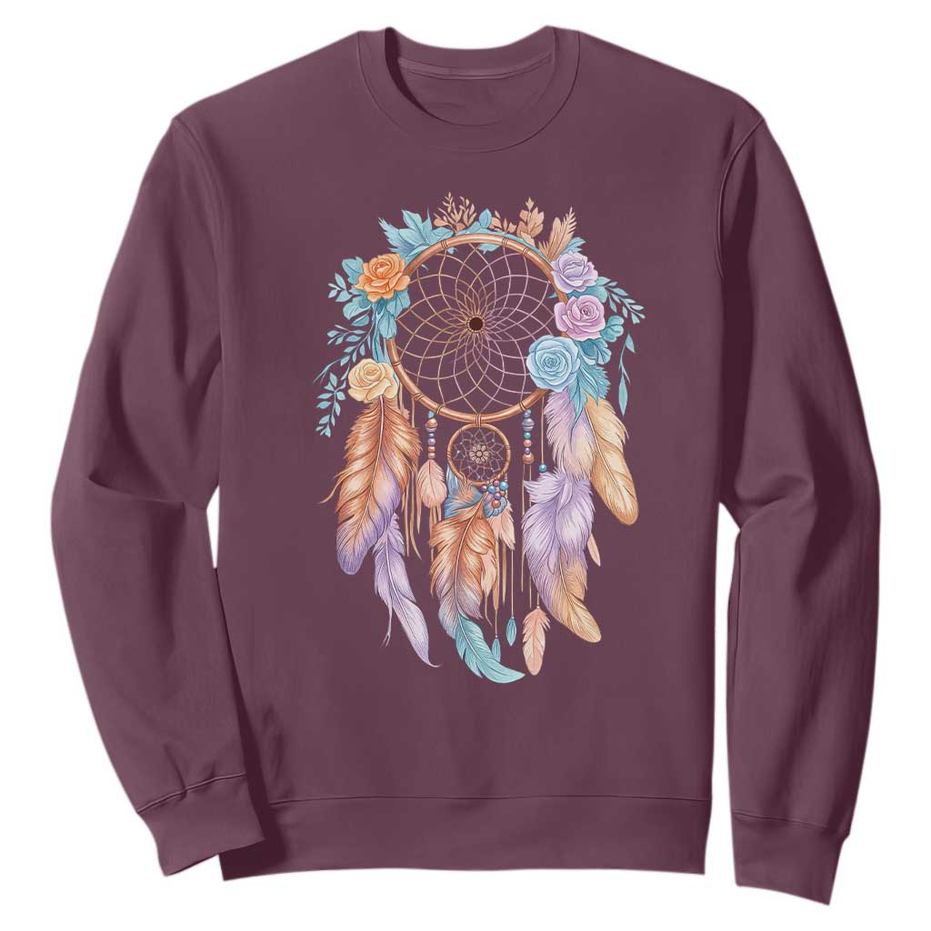 Dream Catcher Colorful Boho Floral Feather Graphic Sweatshirt