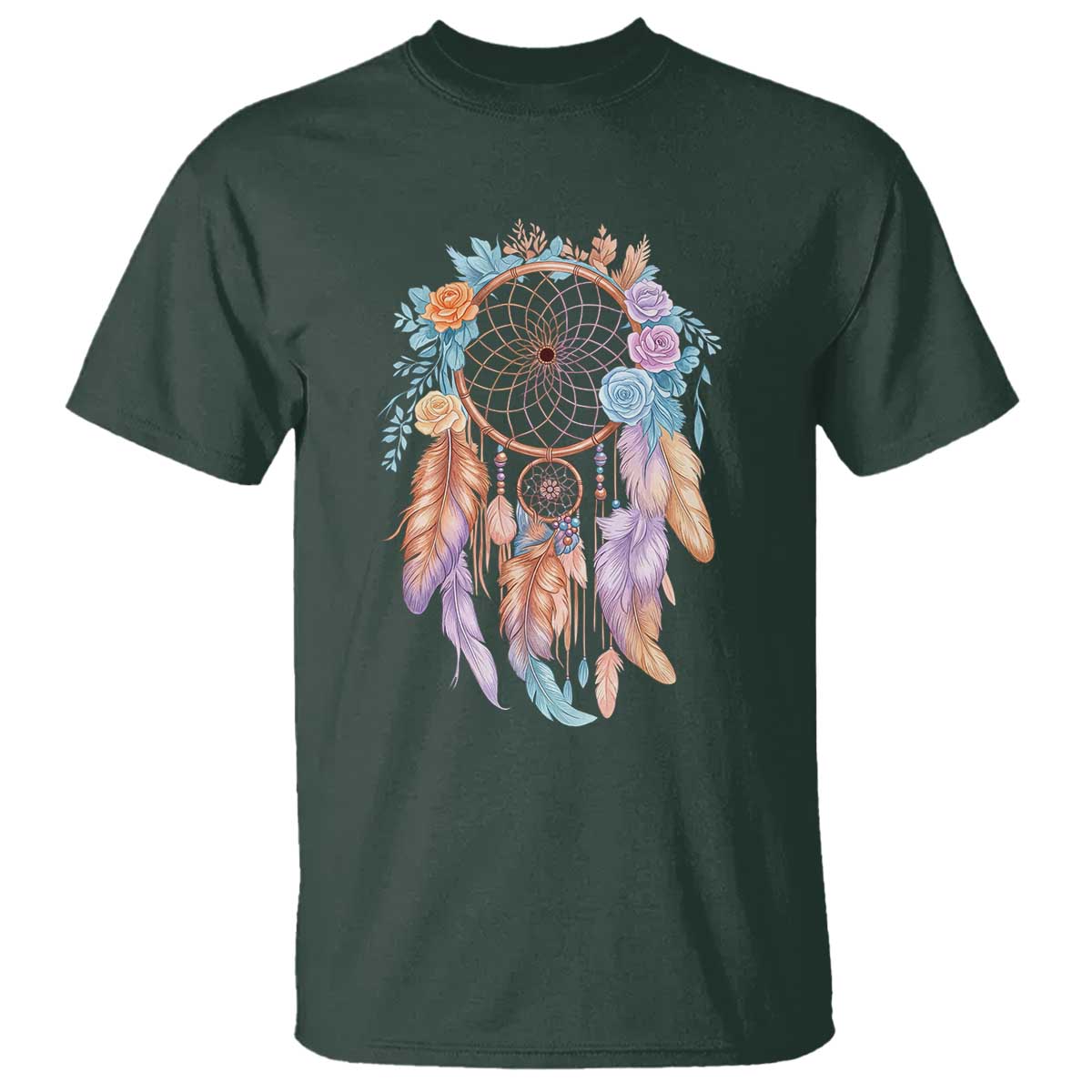 Dream Catcher Colorful Boho Floral Feather Graphic T Shirt