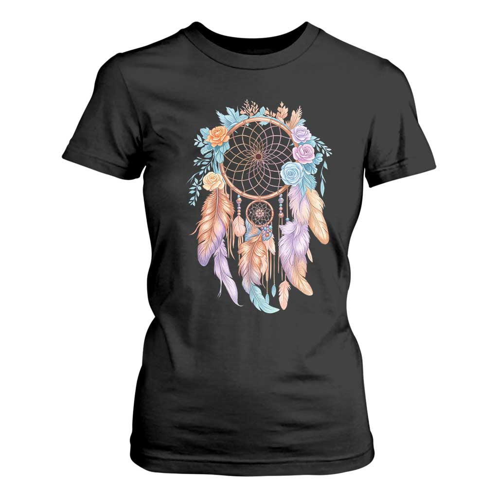 Dream Catcher Colorful Boho Floral Feather Graphic T Shirt For Women TS12 Black Print Your Wear