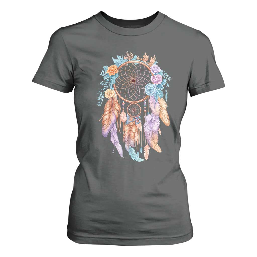 Dream Catcher Colorful Boho Floral Feather Graphic T Shirt For Women