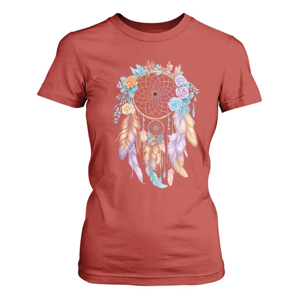 Dream Catcher Colorful Boho Floral Feather Graphic T Shirt For Women