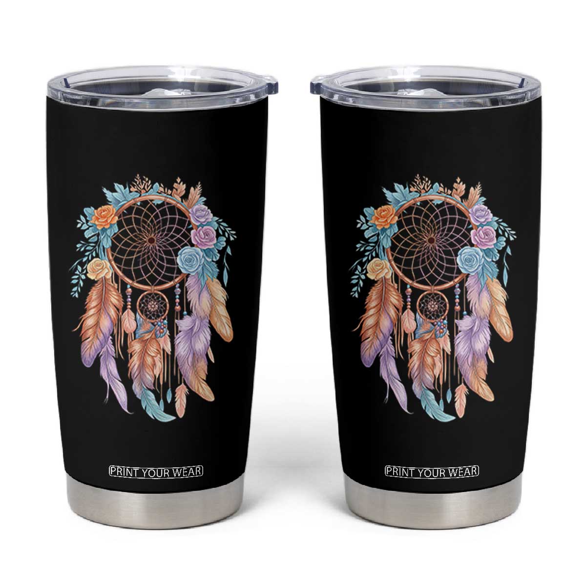 Dream Catcher Colorful Boho Floral Feather Graphic Tumbler Cup