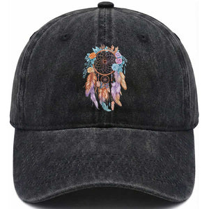 Dream Catcher Colorful Boho Floral Feather Graphic Washed Cotton Baseball Cap