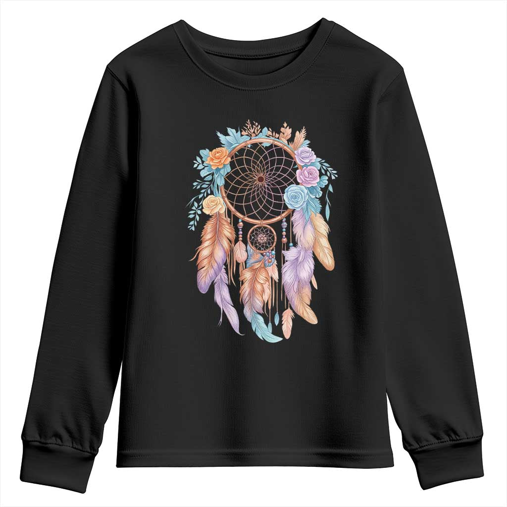 Dream Catcher Colorful Boho Floral Feather Graphic Youth Sweatshirt TS12 Black Print Your Wear