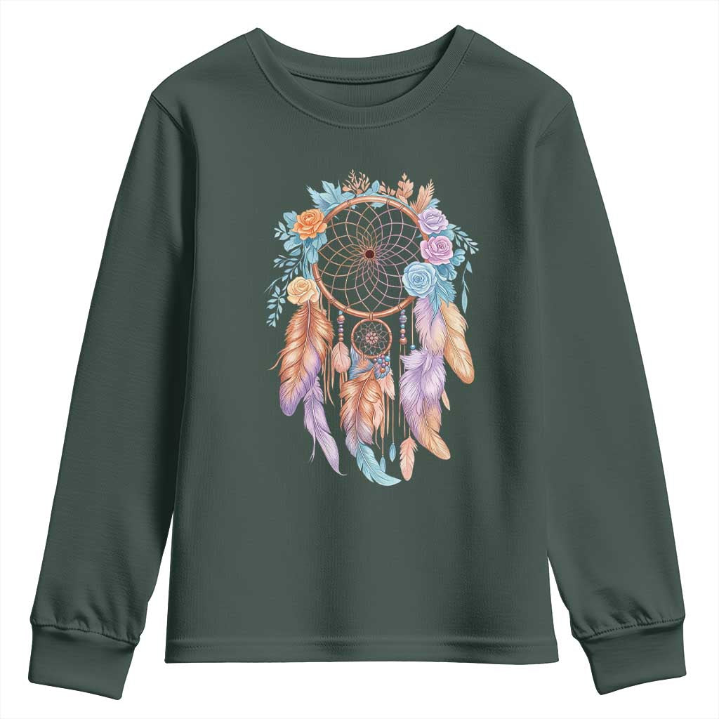 Dream Catcher Colorful Boho Floral Feather Graphic Youth Sweatshirt