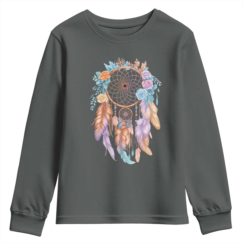 Dream Catcher Colorful Boho Floral Feather Graphic Youth Sweatshirt