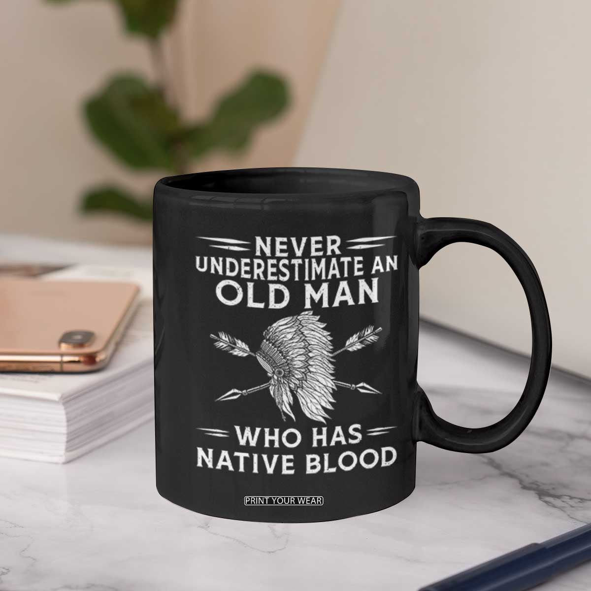 Native American Warrior Coffee Mug Never Underestimate An Old Man Who Has Native Blood