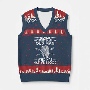 Native American Warrior V-Neck Knit Sweater Vest Never Underestimate An Old Man Who Has Native Blood