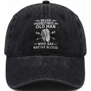 Native American Warrior Washed Cotton Baseball Cap Never Underestimate An Old Man Who Has Native Blood