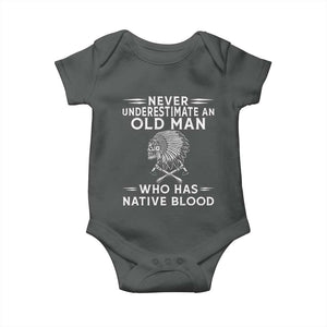 Native Warrior Skull Baby Onesie Never Underestimate An Old Man Who Has Native Blood