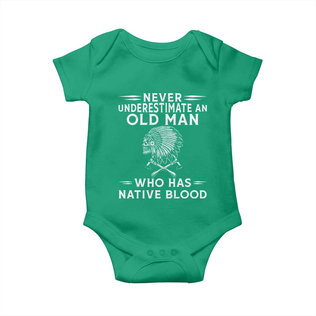 Native Warrior Skull Baby Onesie Never Underestimate An Old Man Who Has Native Blood