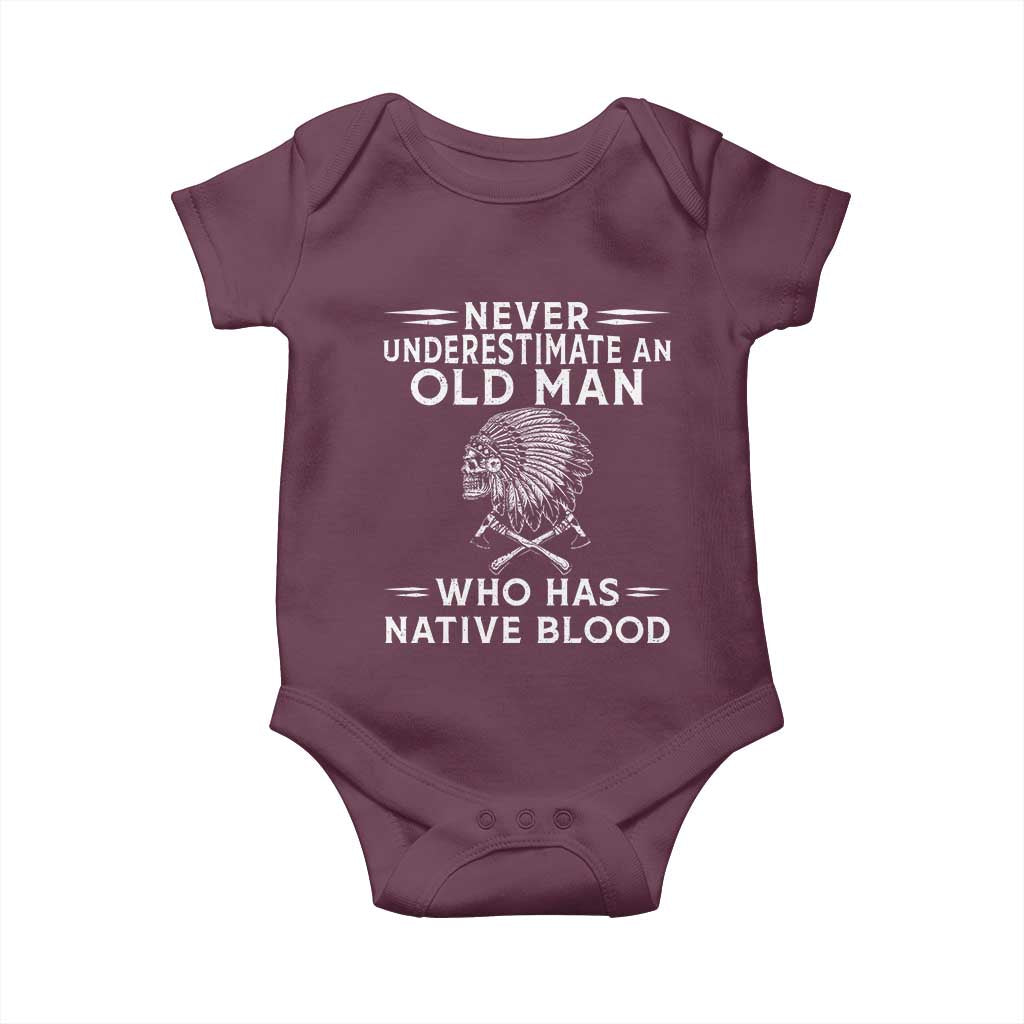 Native Warrior Skull Baby Onesie Never Underestimate An Old Man Who Has Native Blood