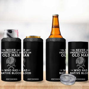 Native Warrior Skull 4 in 1 Can Cooler Tumbler Never Underestimate An Old Man Who Has Native Blood