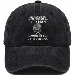 Native Warrior Skull Washed Cotton Baseball Cap Never Underestimate An Old Man Who Has Native Blood