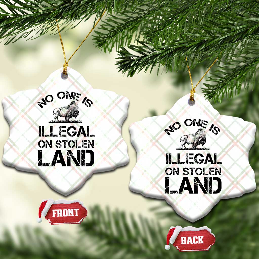 Native American Buffalo Graphic Ceramic Ornament No One Is Illegal On Stolen Land