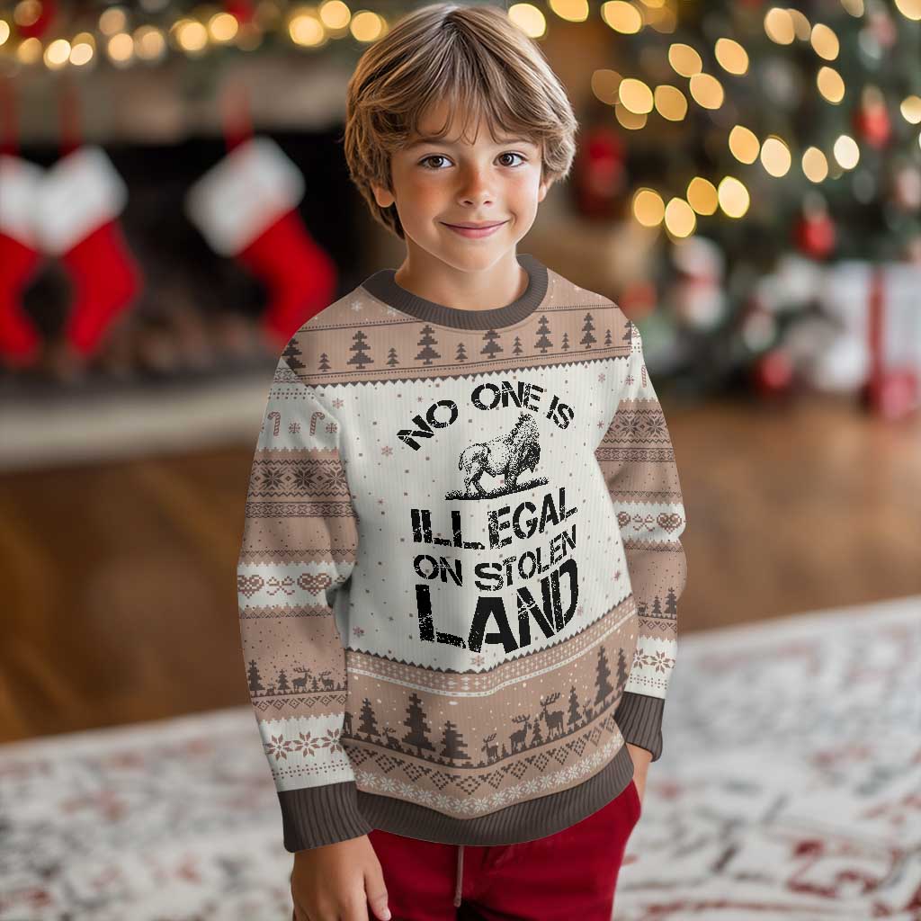 Native American Buffalo Graphic Ugly Christmas Sweater No One Is Illegal On Stolen Land