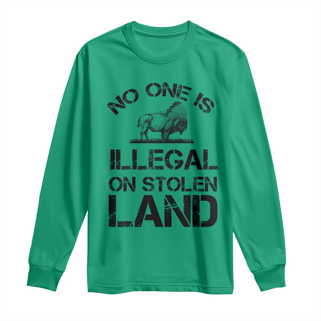 Native American Buffalo Graphic Long Sleeve Shirt No One Is Illegal On Stolen Land