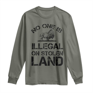 Native American Buffalo Graphic Long Sleeve Shirt No One Is Illegal On Stolen Land