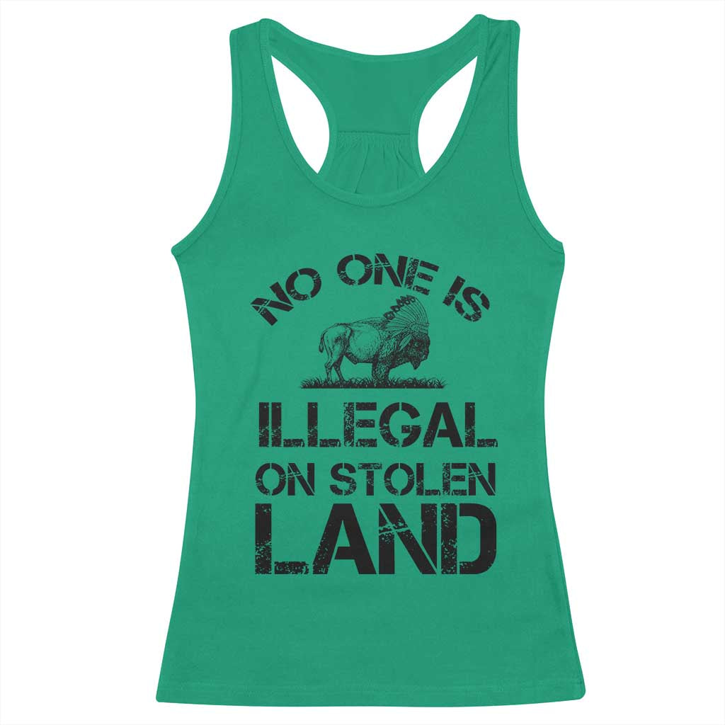 Native American Buffalo Graphic Racerback Tank Top No One Is Illegal On Stolen Land