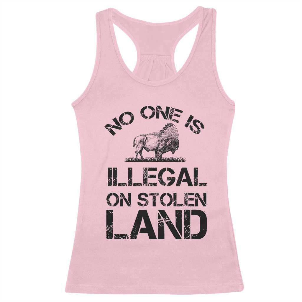 Native American Buffalo Graphic Racerback Tank Top No One Is Illegal On Stolen Land