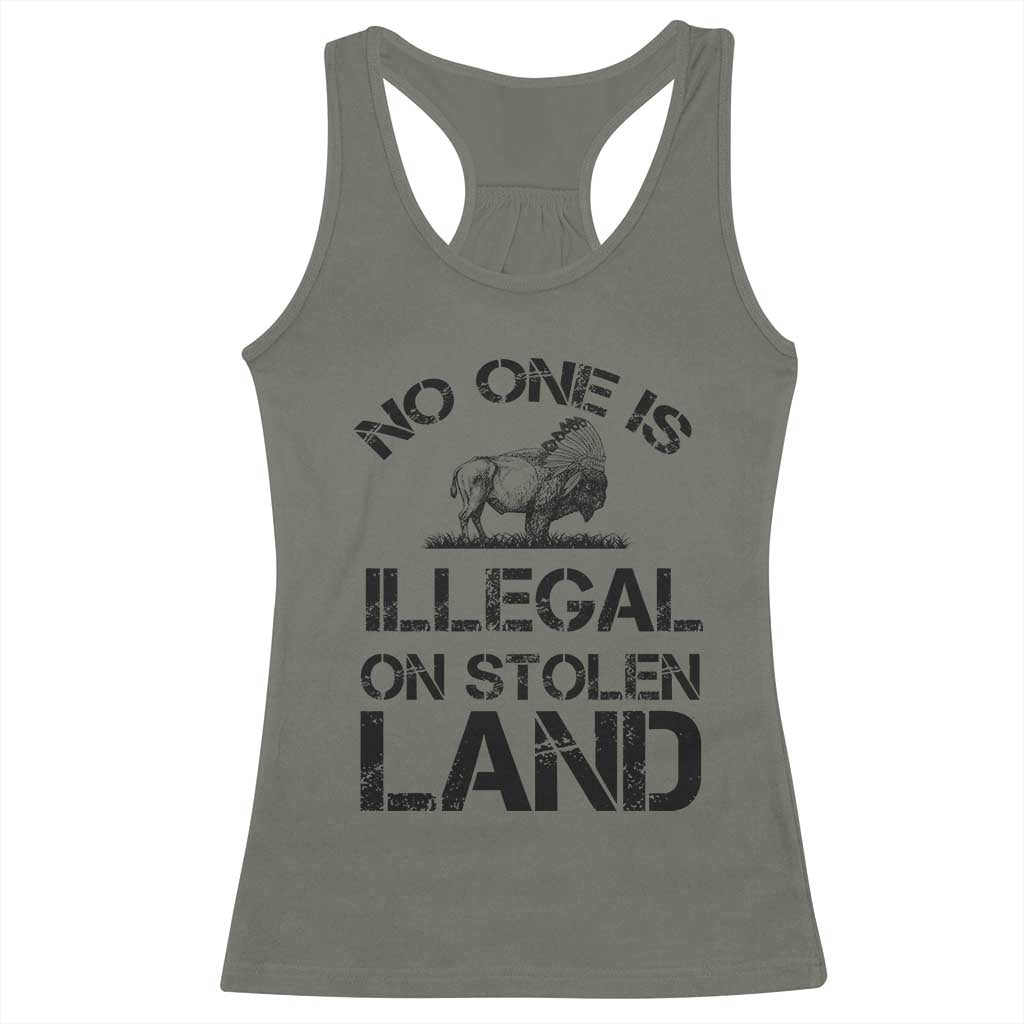 Native American Buffalo Graphic Racerback Tank Top No One Is Illegal On Stolen Land