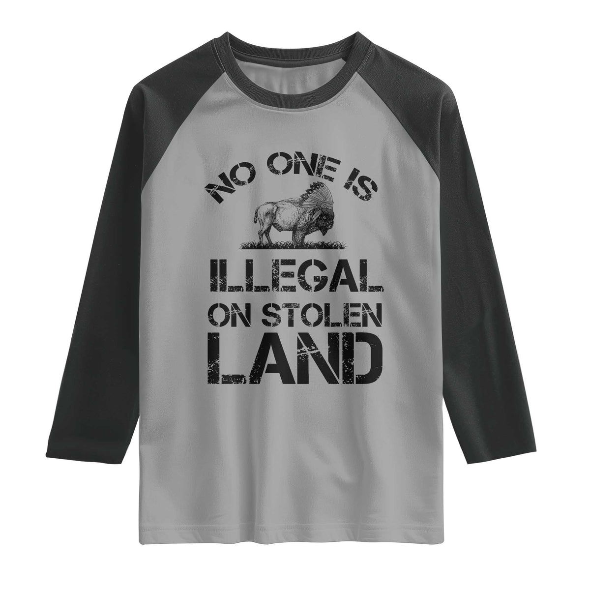 Native American Buffalo Graphic Raglan Shirt No One Is Illegal On Stolen Land