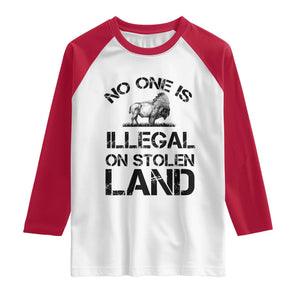 Native American Buffalo Graphic Raglan Shirt No One Is Illegal On Stolen Land