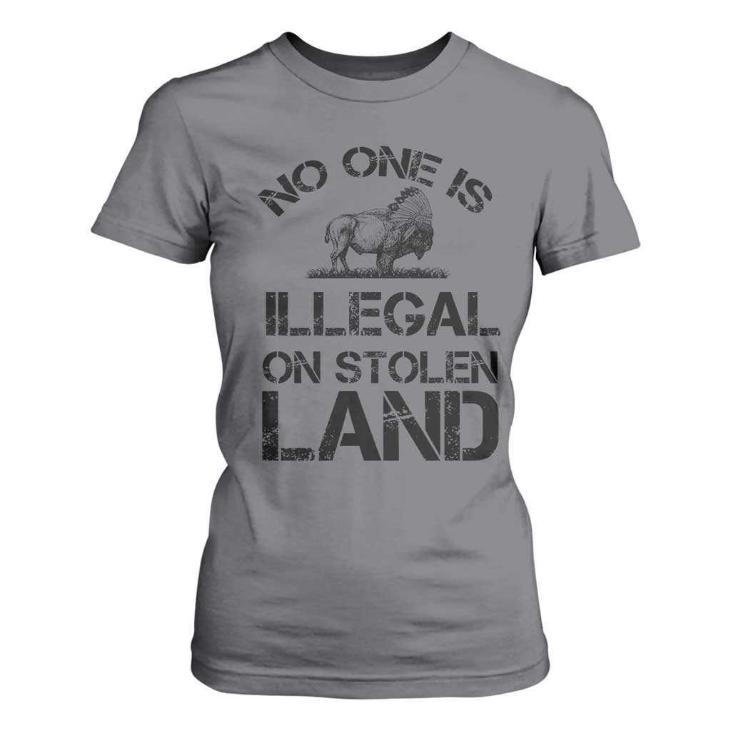 Native American Buffalo Graphic T Shirt For Women No One Is Illegal On Stolen Land