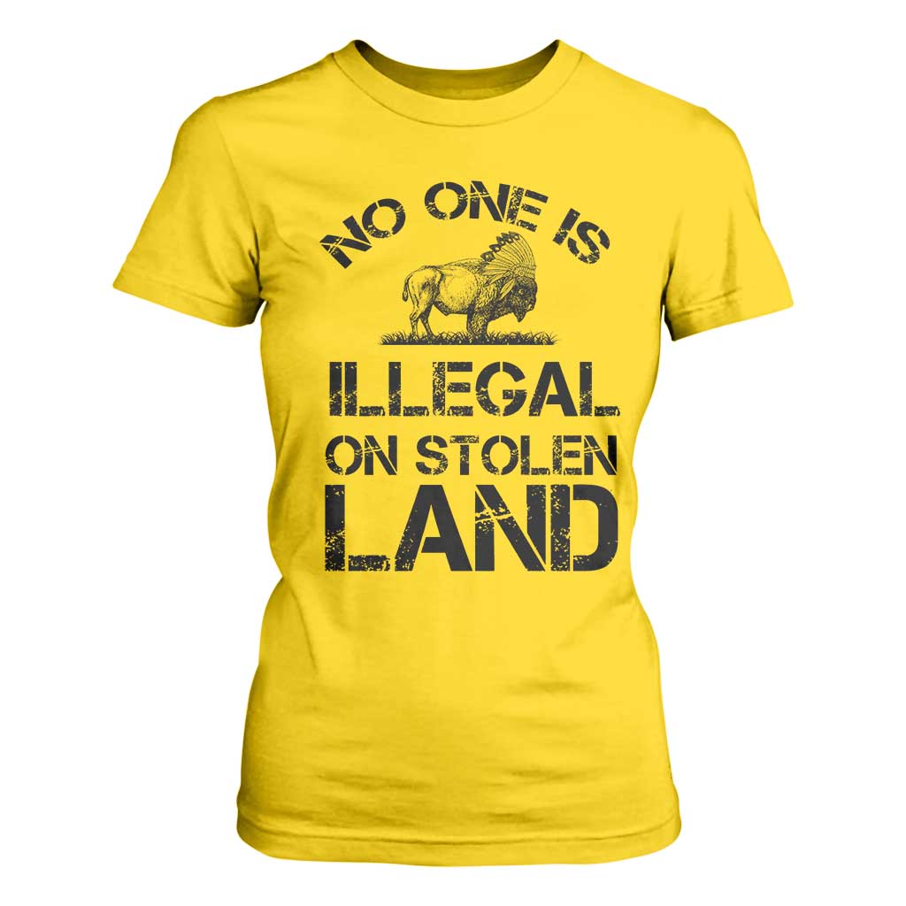 Native American Buffalo Graphic T Shirt For Women No One Is Illegal On Stolen Land