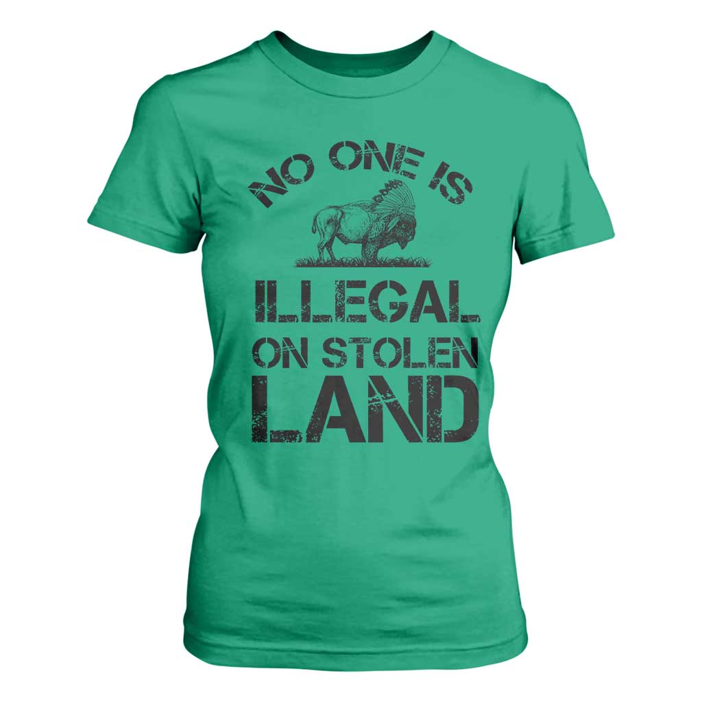 Native American Buffalo Graphic T Shirt For Women No One Is Illegal On Stolen Land