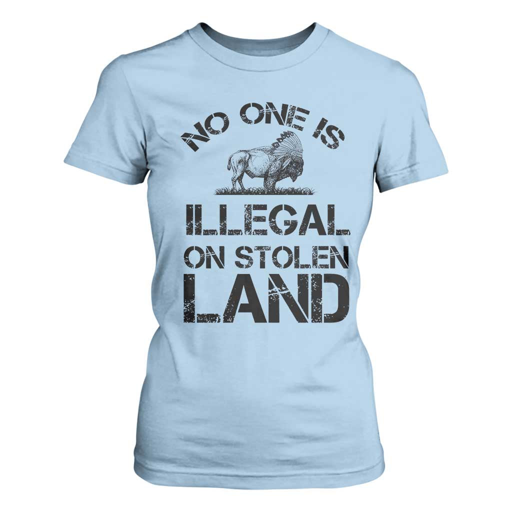 Native American Buffalo Graphic T Shirt For Women No One Is Illegal On Stolen Land