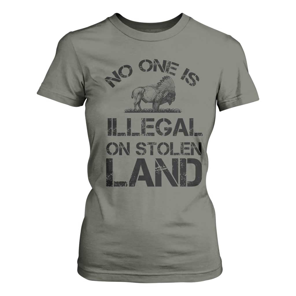 Native American Buffalo Graphic T Shirt For Women No One Is Illegal On Stolen Land