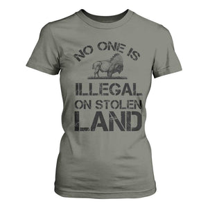 Native American Buffalo Graphic T Shirt For Women No One Is Illegal On Stolen Land