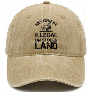 Native American Buffalo Graphic Washed Cotton Baseball Cap No One Is Illegal On Stolen Land