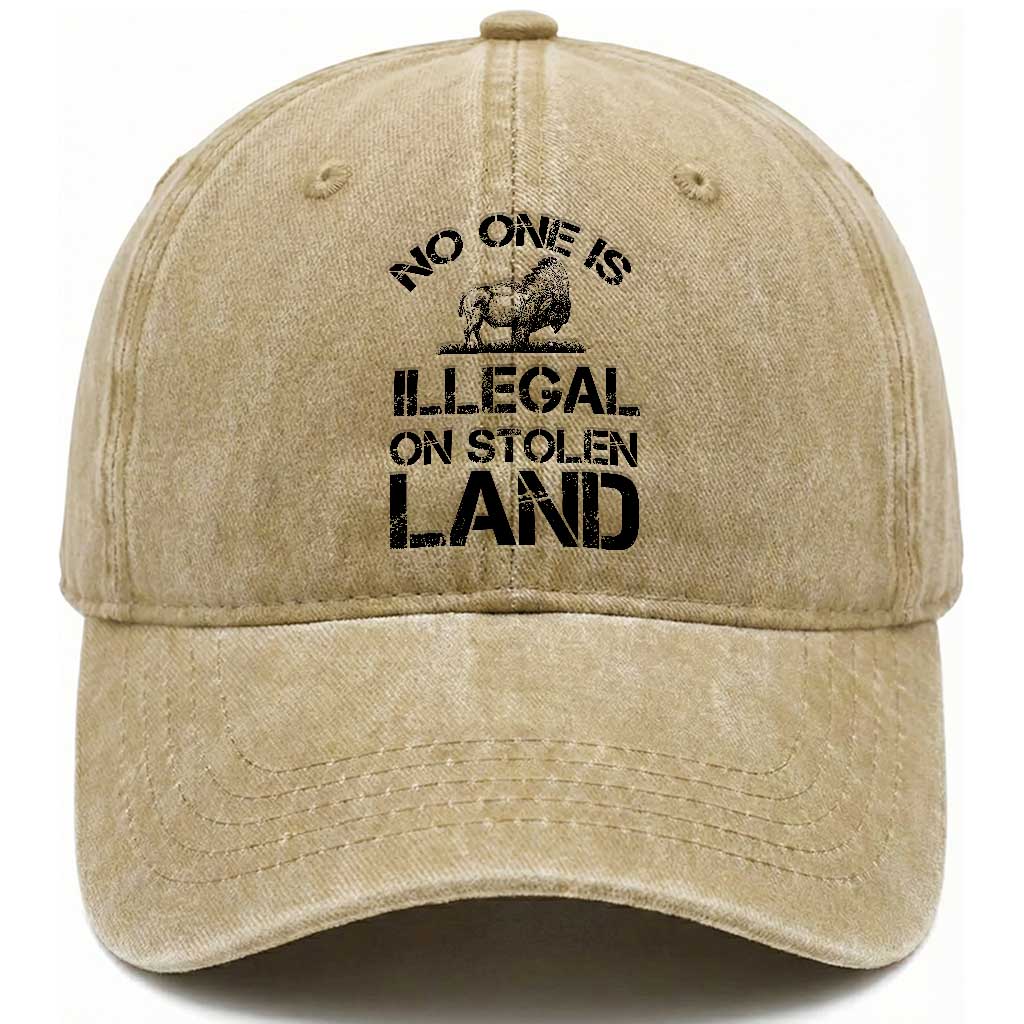 Native American Buffalo Graphic Washed Cotton Baseball Cap No One Is Illegal On Stolen Land TS12 Print Your Wear