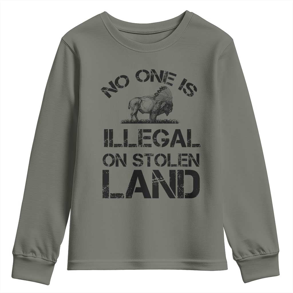 Native American Buffalo Graphic Youth Sweatshirt No One Is Illegal On Stolen Land