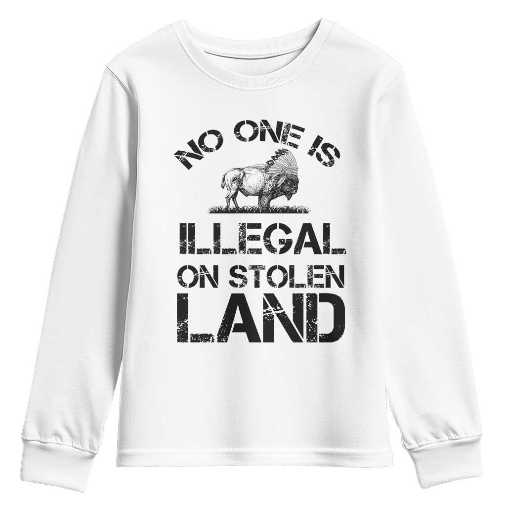 Native American Buffalo Graphic Youth Sweatshirt No One Is Illegal On Stolen Land