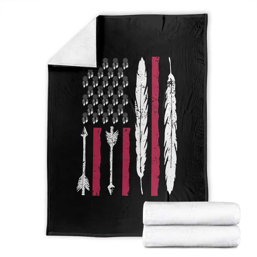Vintage Native American Flag Throw Blanket Dreamcatcher And Feather Graphic TS12 Black Print Your Wear