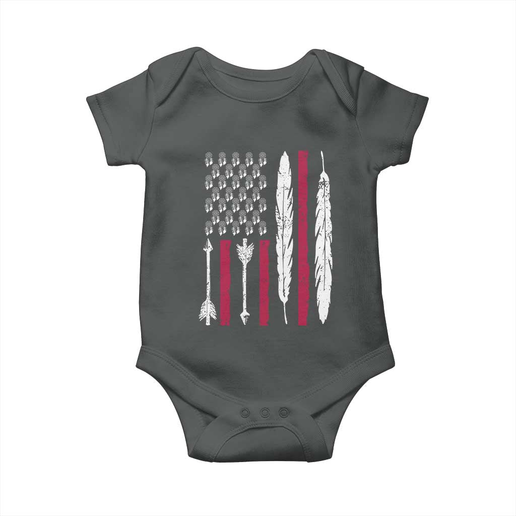 Vintage Native American Flag Baby Onesie Dreamcatcher And Feather Graphic