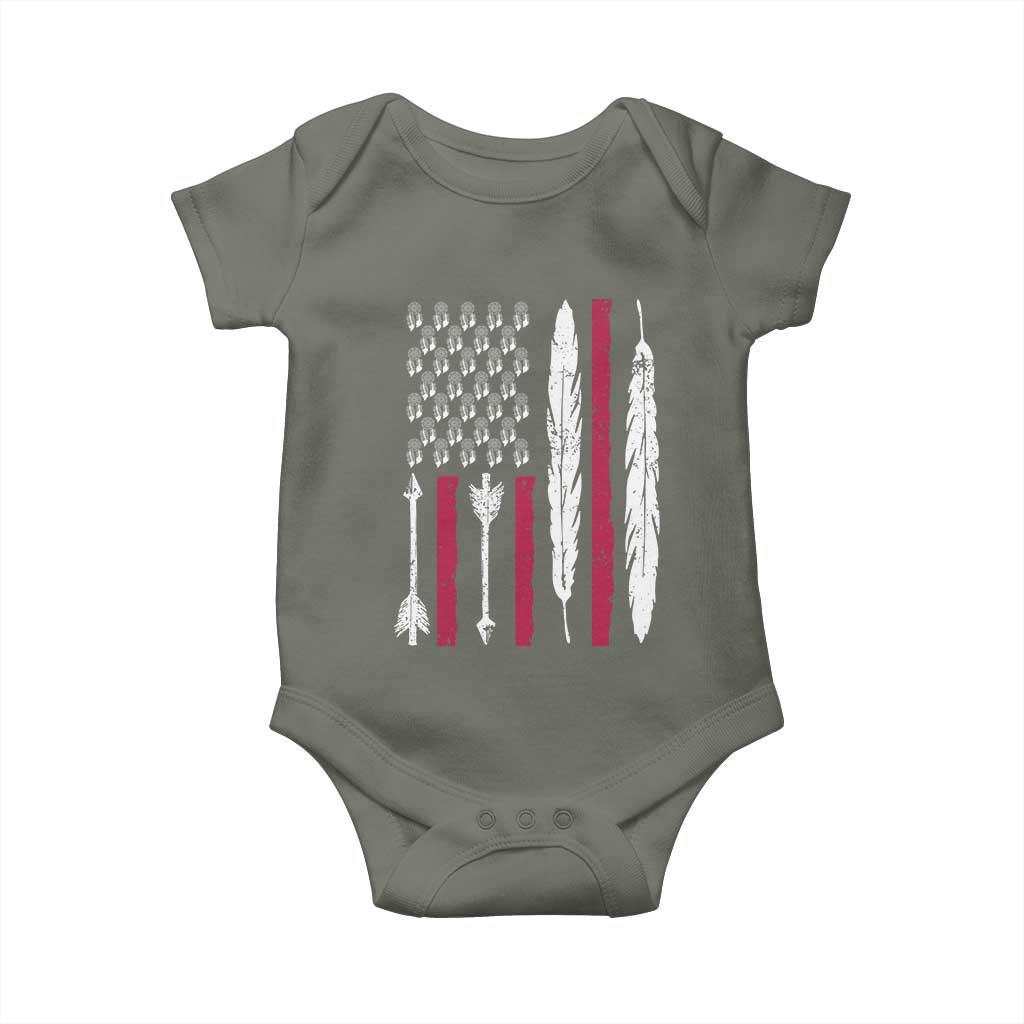 Vintage Native American Flag Baby Onesie Dreamcatcher And Feather Graphic